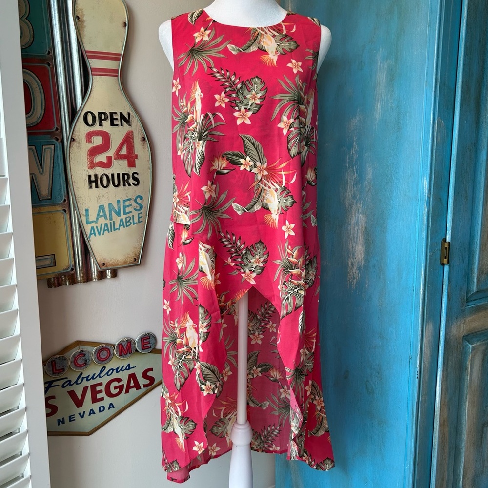 G by Giuliana Tropical High Low Tank Top Tunic Blouse
